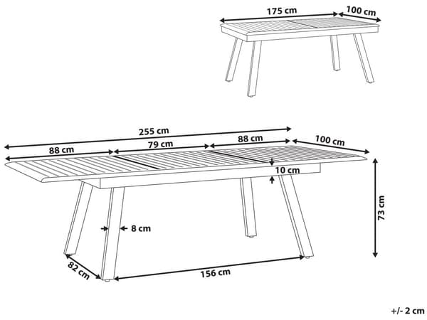 Havebord Grå Hvid Aluminium 175/255 x 100 cm Udendørs Udtræksbord Vedligeholdelsesfri Havemøbel Nonwood til Terrasse Have Indretning Tilbehør