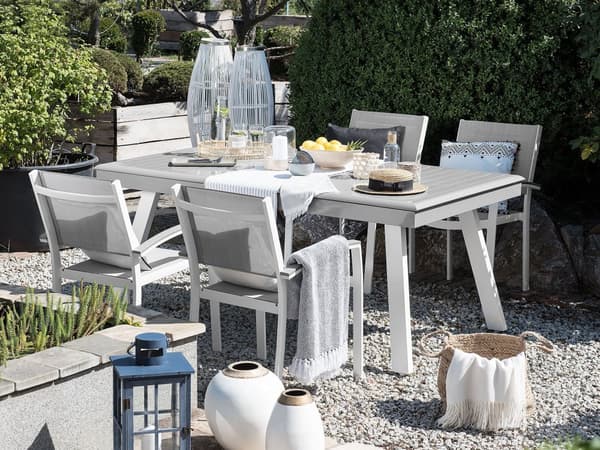 Havebord Grå Hvid Aluminium 175/255 x 100 cm Udendørs Udtræksbord Vedligeholdelsesfri Havemøbel Nonwood til Terrasse Have Indretning Tilbehør