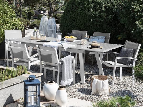 Havebord Grå Hvid Aluminium 175/255 x 100 cm Udendørs Udtræksbord Vedligeholdelsesfri Havemøbel Nonwood til Terrasse Have Indretning Tilbehør