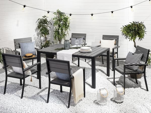 Havebord Grå og Sort Aluminium 6 Personers Vejrbestandigt Moderne Stil