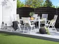 Miniatyrbillede 2 af 7: Havebord Hvid Aluminium og Grå Hærdet Glas 160 x 91 x 71 cm 6 Personers Rektangulær Spisebord Udendørs Indretning Design Terrasse Tilbehør