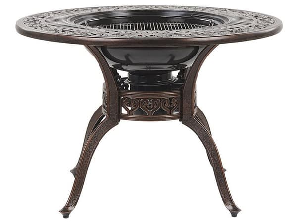 Have Spisestue BBQ Bord Brun Aluminium Rund ø 90 cm Indbygget Grill Udendørs Vintage