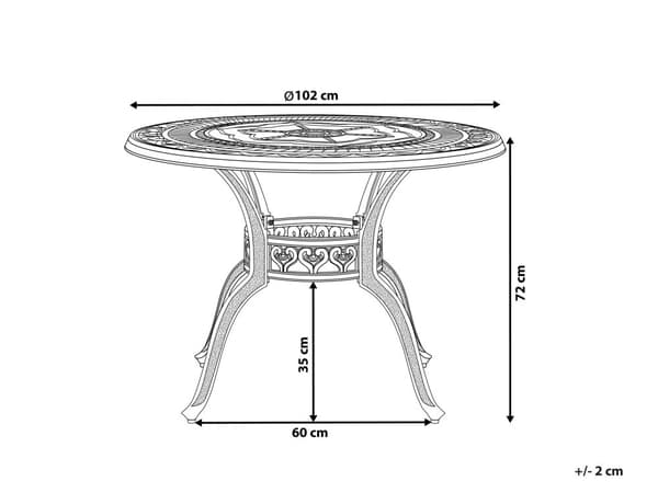 Havebord Brun Metal ø 100 cm 4 Personers Udendørs Rundt Havespisebord Venetiansk med Parasolhul Design Fransk Vedligeholdelsesfrit Cabrioleben