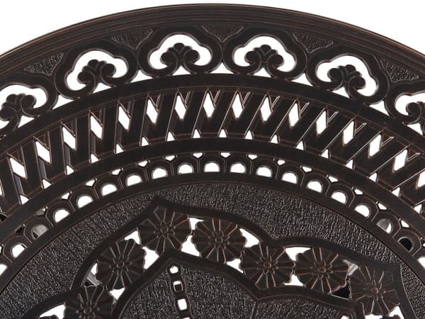 Havebord Brun Metal ø 100 cm 4 Personers Udendørs Rundt Havespisebord Venetiansk med Parasolhul Design Fransk Vedligeholdelsesfrit Cabrioleben