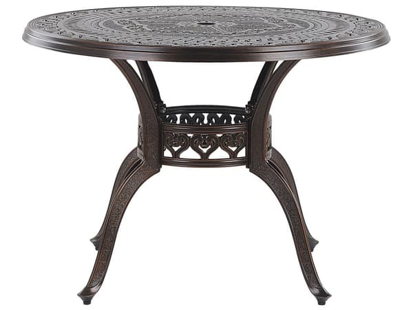 Havebord Brun Metal ø 100 cm 4 Personers Udendørs Rundt Havespisebord Venetiansk med Parasolhul Design Fransk Vedligeholdelsesfrit Cabrioleben