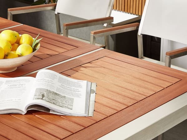 Trädgårdsbord Ljus Eukalyptusträ Bordsskiva 180 x 90 cm 6-sits Stålram