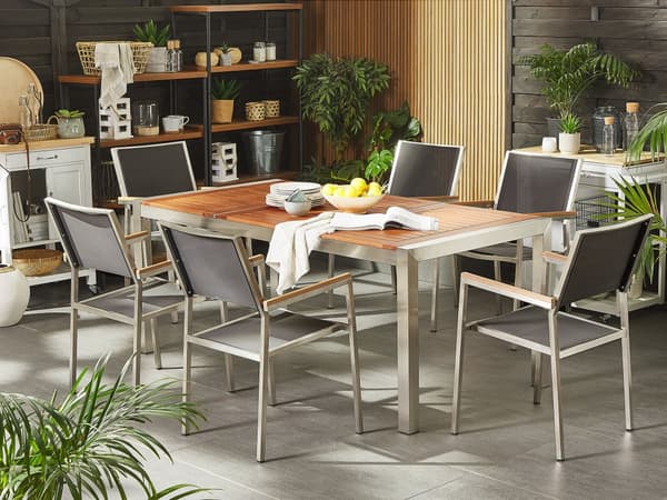Trädgårdsbord Ljus Eukalyptusträ Bordsskiva 180 x 90 cm 6-sits Stålram