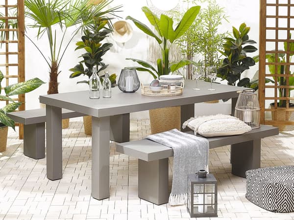 Grått Trädgårdsbord 180 x 90 cm för 6 Personer i Klassisk Intrustiell Stil