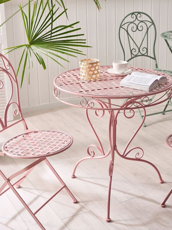 Altanbord Lyserød Pulverlakeret Metalstel 74 x 70 cm Moderne Retro Rørflet med Scrollwork Accent til Terrasse og Have Italiensk Indretning
