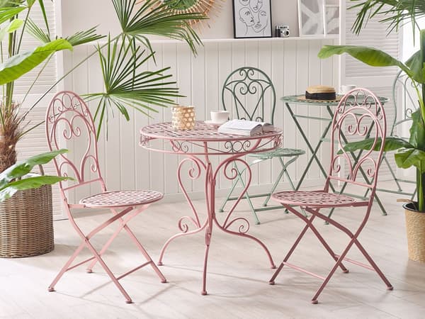 Altanbord Lyserød Pulverlakeret Metalstel 74 x 70 cm Moderne Retro Rørflet med Scrollwork Accent til Terrasse og Have Italiensk Indretning