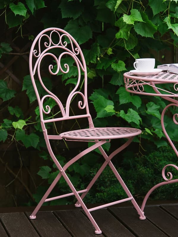 Altanbord Lyserød Pulverlakeret Metalstel 74 x 70 cm Moderne Retro Rørflet med Scrollwork Accent til Terrasse og Have Italiensk Indretning