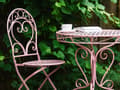Miniatyrbillede 7 af 10: Altanbord Lyserød Pulverlakeret Metalstel 74 x 70 cm Moderne Retro Rørflet med Scrollwork Accent til Terrasse og Have Italiensk Indretning