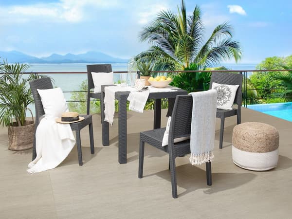 Havebord Grå Plastik 80 x 80 cm Lille Firkantet Spisebord med Hul til Parasol Minimalistisk til Terrasse Have Indretning Udendørs Tilbehør