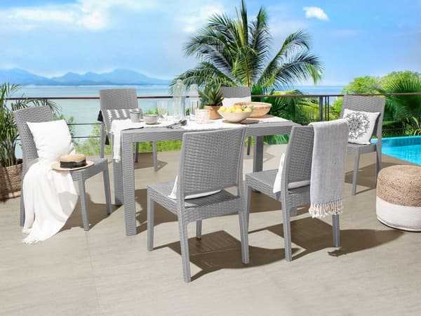 Havebord Lysegrå Plastik 140 x 80 cm 6 Personers Lang Spisebord med Hul til Parasol Minimalistisk til Terrasse Have Indretning Udendørs