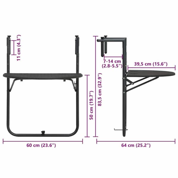 vidaXL Hengende balkongbord brun 60x64x83,5 cm plast rottingutseende