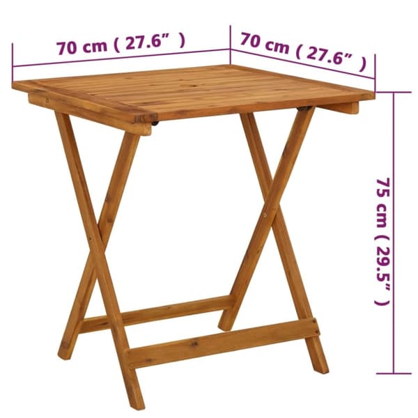 vidaXL Hopfällbart trädgårdsbord 70x70x75 cm massivt akaciaträ