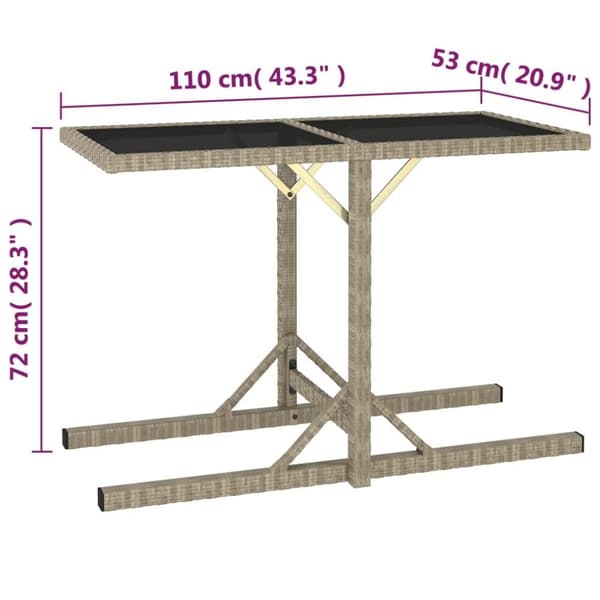 vidaXL Hagebord beige 110x53x72 cm glass og polyrotting