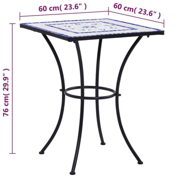 vidaXL Mosaikkbistrobord blå og hvit 60 cm keramikk