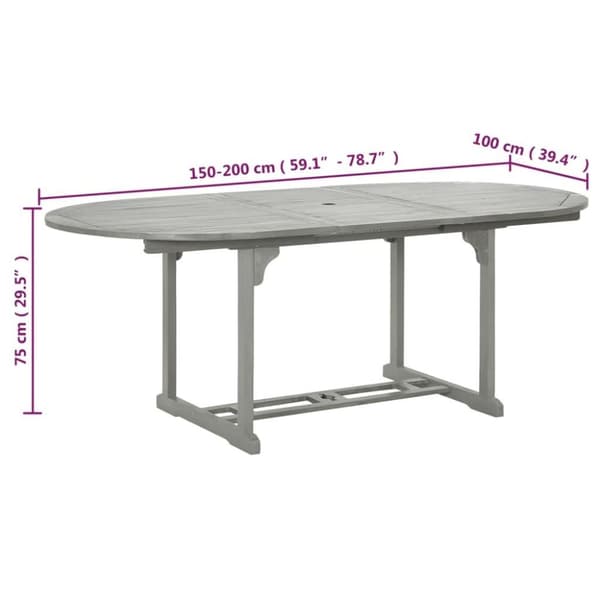 vidaXL havebord 200x100x75 cm massivt akacietræ grå