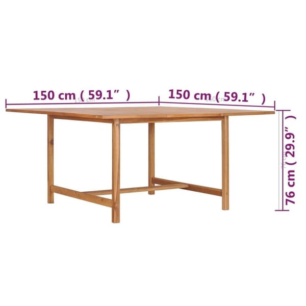 vidaXL havebord 150x150x76 cm massivt teaktræ