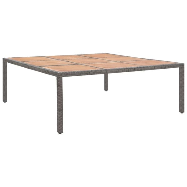 vidaXL Puutarhapöytä harmaa 200x200x74 cm polyrottinki ja akaasiapuu