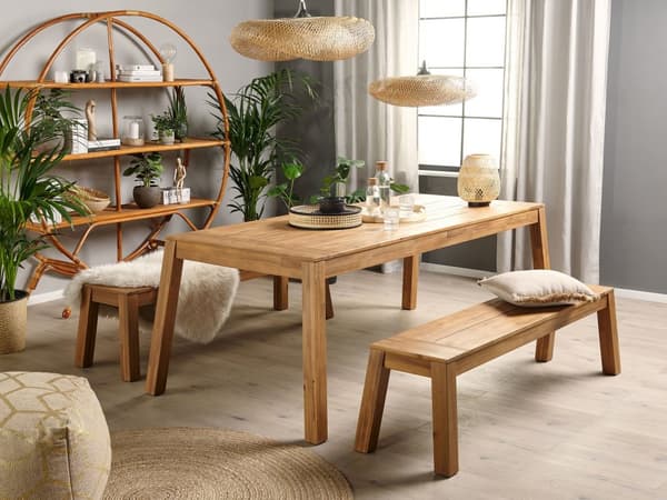 Puutarhapöytä vaalea 210 x 77 x 90 cm akaasia öljytty 6 hengelle sisälle ulos vankka
