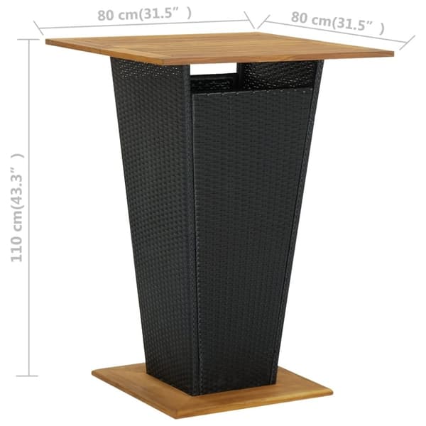 vidaXL Barbord svart 80x80x110 cm polyrotting og heltre akasie