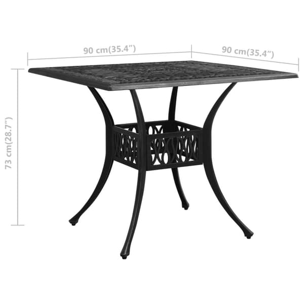 vidaXL Hagebord svart 90x90x73 cm støpt aluminium