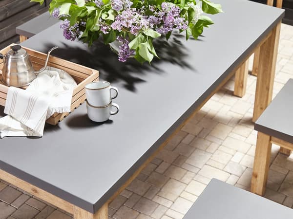Udendørs spisebord Grå Betonbordplade Træben Akacie 180 x 90 cm 8 Personers Moderne Industriel Gårdhave