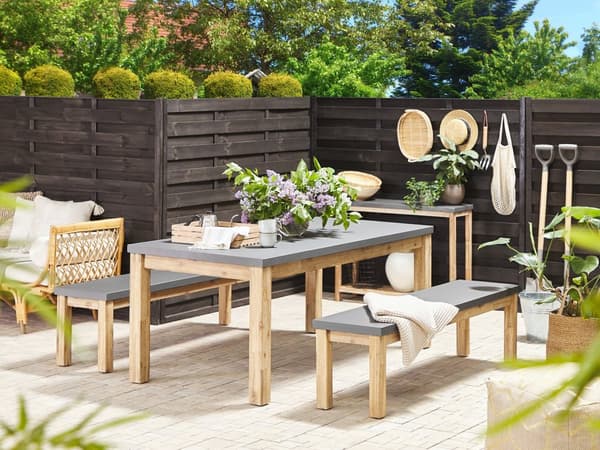 Trädgårdsbord Grå Betong Imitation Skiva Akaciaträ Ben 180 x 90 cm 8-sits Modern Industriell