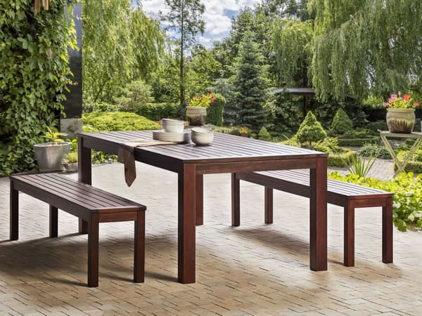 Puutarhapöytä 6 hengelle tummanruskea eukalyptuspuu 180 x 90 cm rustiikkinen tyyli
