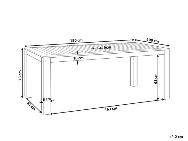 Havespisebord mørkt eukalyptustræ 180 x 100 cm 6 personers udendørs og indendørs moderne design