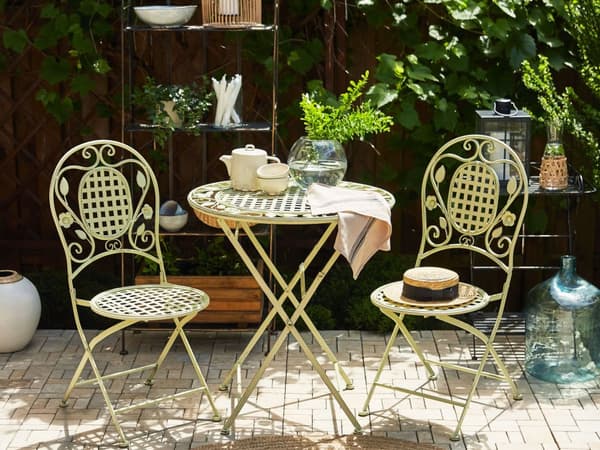 Have Bistro Bord Lysegrønt Jern Sammenfoldelig Mønstret Metal Rund 70 cm til 2 Udendørs UV-Rustbestandig Fransk Retro Stil