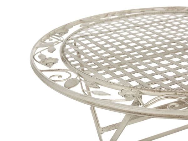 Puutarhapöytä luonnonvalkoinen metallinen pyöreä 90 cm maalaisromanttinen tyyli