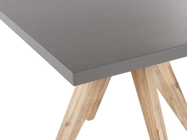 Utomhus Trädgårdsbord i Grå Färg med Bordsskiva i Betong och Ljusbrun Ben av Acaciaträ 8-sits Kapacitet 200 x 100 cm