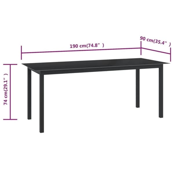 vidaXL havebord 190x90x74 cm aluminium og glas sort