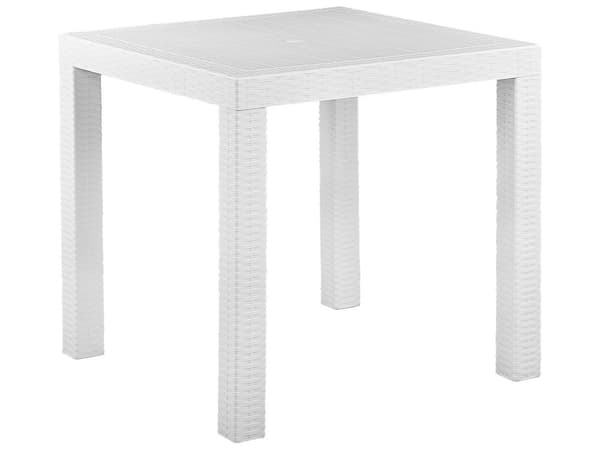 Havebord Hvid Plastik 80 x 80 cm 4 Personers Lang Spisebord med Hul til Parasol Minimalistisk til Terrasse Have Indretning Udendørs Tilbehør
