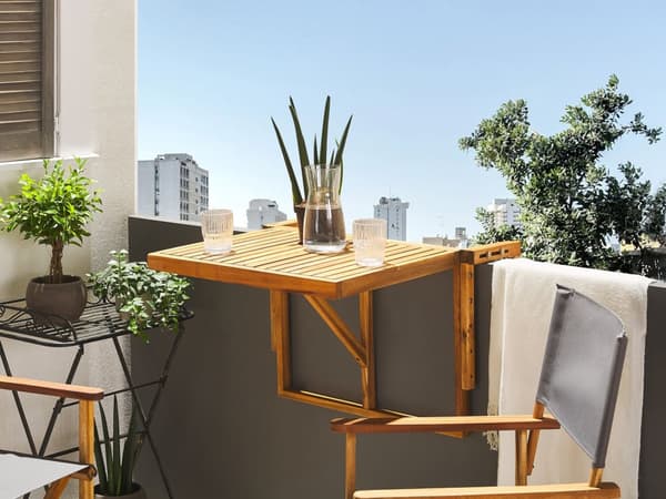 Balkon Hængebord Lys Træ Akacie Folde 60 x 55 cm Udendørs Skinnedæk