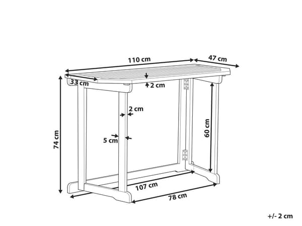 Balkonbord Akacietræ 110 x 47 cm Foldbar Justerbar Lille terrasse Vejrbestandig