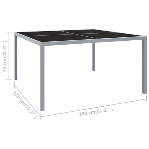 vidaXL havebord 130x130x72 cm stål og glas grå