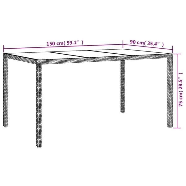 vidaXL Utebord 150x90x75 cm Härdat glas och konstrotting brun