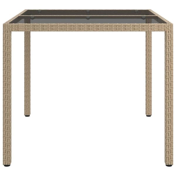 vidaXL Hagebord 90x90x75 cm herdet glass og polyrotting beige