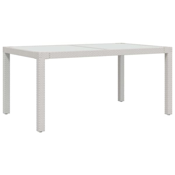 vidaXL Puutarhapöytä 150x90x75cm karkaistu lasi ja polyrottinki valk.