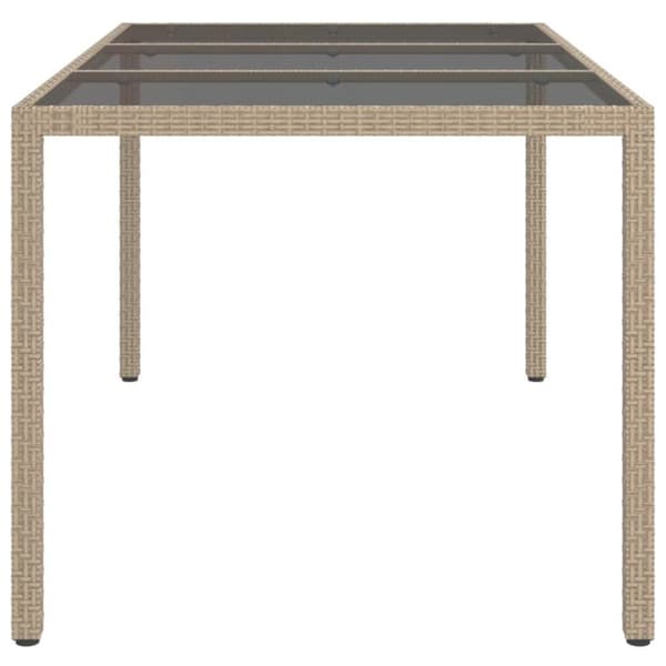 vidaXL havebord 150x90x75 cm hærdet glas og polyrattan beige