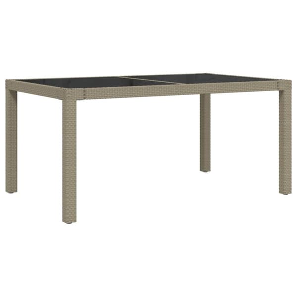 vidaXL havebord 150x90x75 cm hærdet glas og polyrattan beige