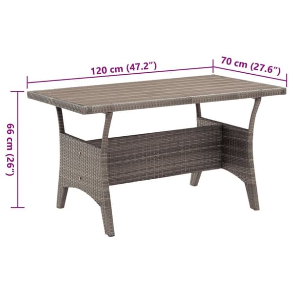 vidaXL havebord 120x70x66 cm polyrattan grå
