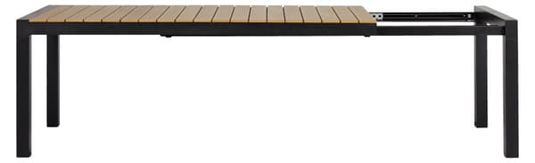 Joan havebord 205-275 x 100 cm, med udtræk inkl. 1 plade, sort og teak dekor.