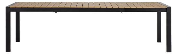 Joan havebord 205-275 x 100 cm, med udtræk inkl. 1 plade, sort og teak dekor.