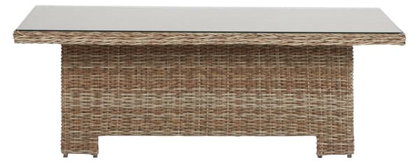 Gram hagebord 134 x 84 cm H 68/44, med "up & down", med glassplate, natur.
