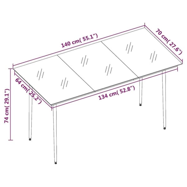 vidaXL havebord 140x70x74 cm stål og glas sort